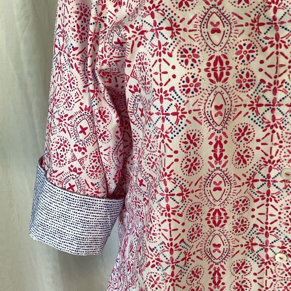 Foxcroft Easy Care Poplin 3/4 Length Flip Cuff Sleeve Blouse Women’s Large Stret - Picture 5 of 9